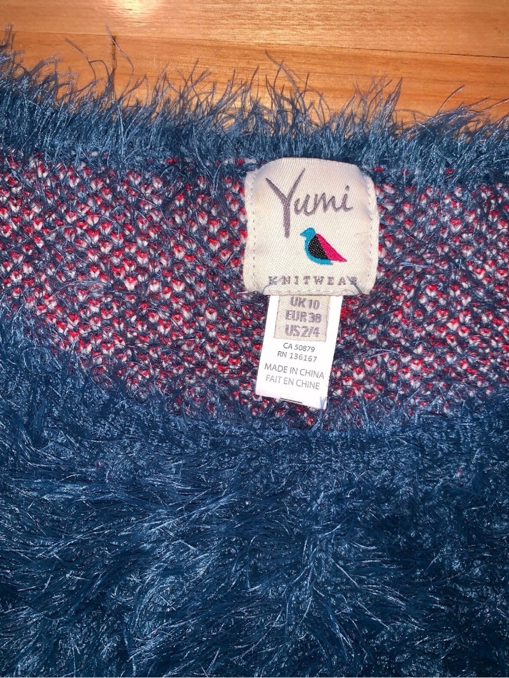 Yumi Fuzzy Aztec Southwestern Sweater Womens US 2/4 Blue Red Boho - Picture 7 of 10